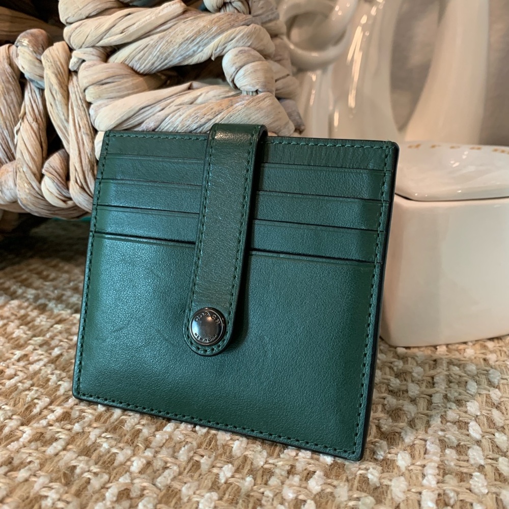 Coach Green Leather Card Holder with Snap Strap - Picture 12 of 12